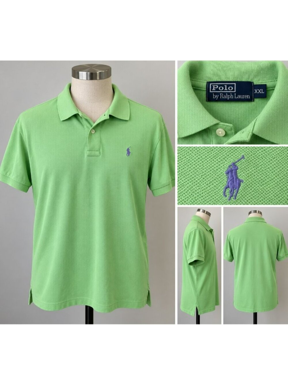 Polo Ralph Lauren Polo Shirt Mens XXL Lime Green Mesh Cotton Short Sleeve Pony L